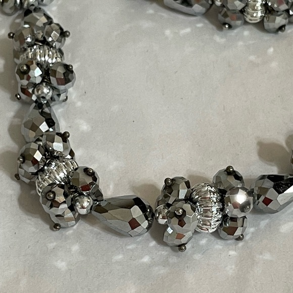 VINTAGE Czech Glass Silver Faceted Beaded Necklace and Bracelet Jewelry Set - Picture 6 of 8